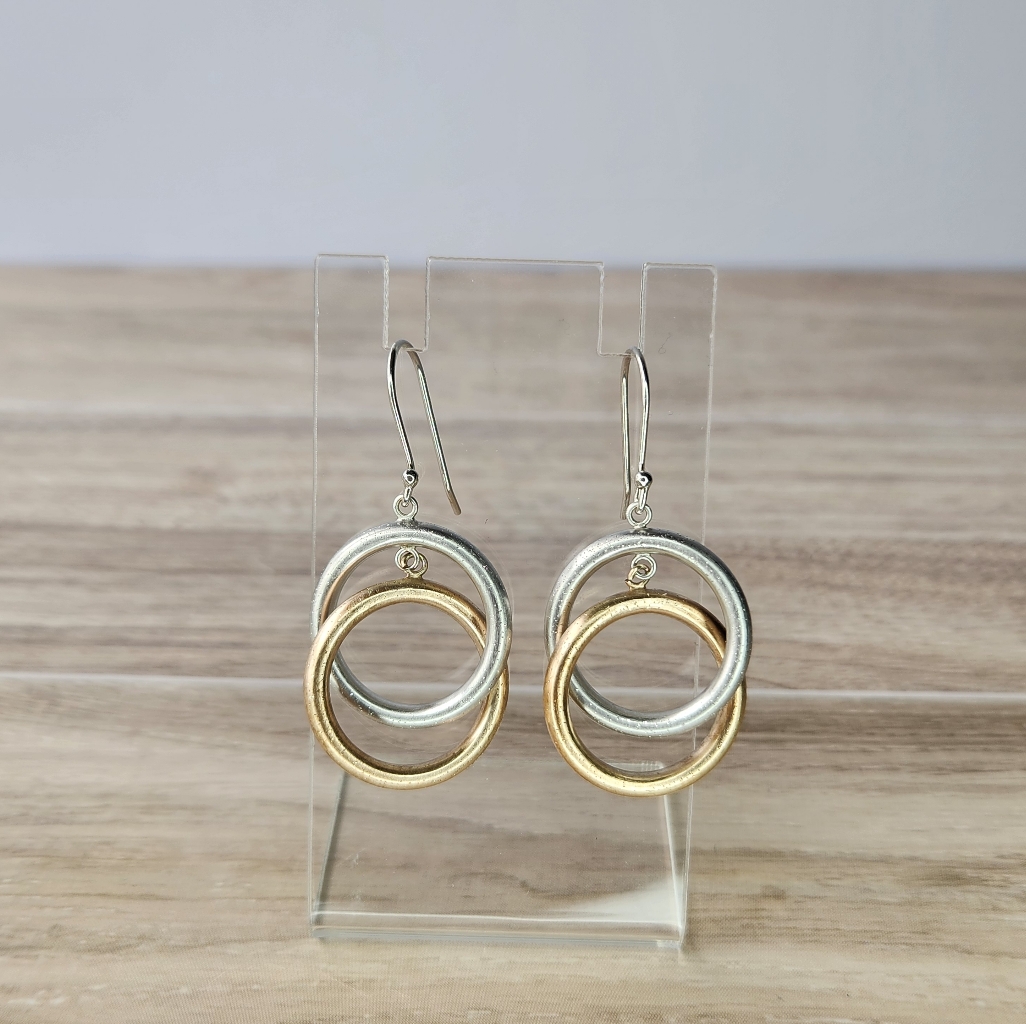 Rare Rci Sterling Silver And Gold Plated Double Hoop Earrings Fish Hook Back